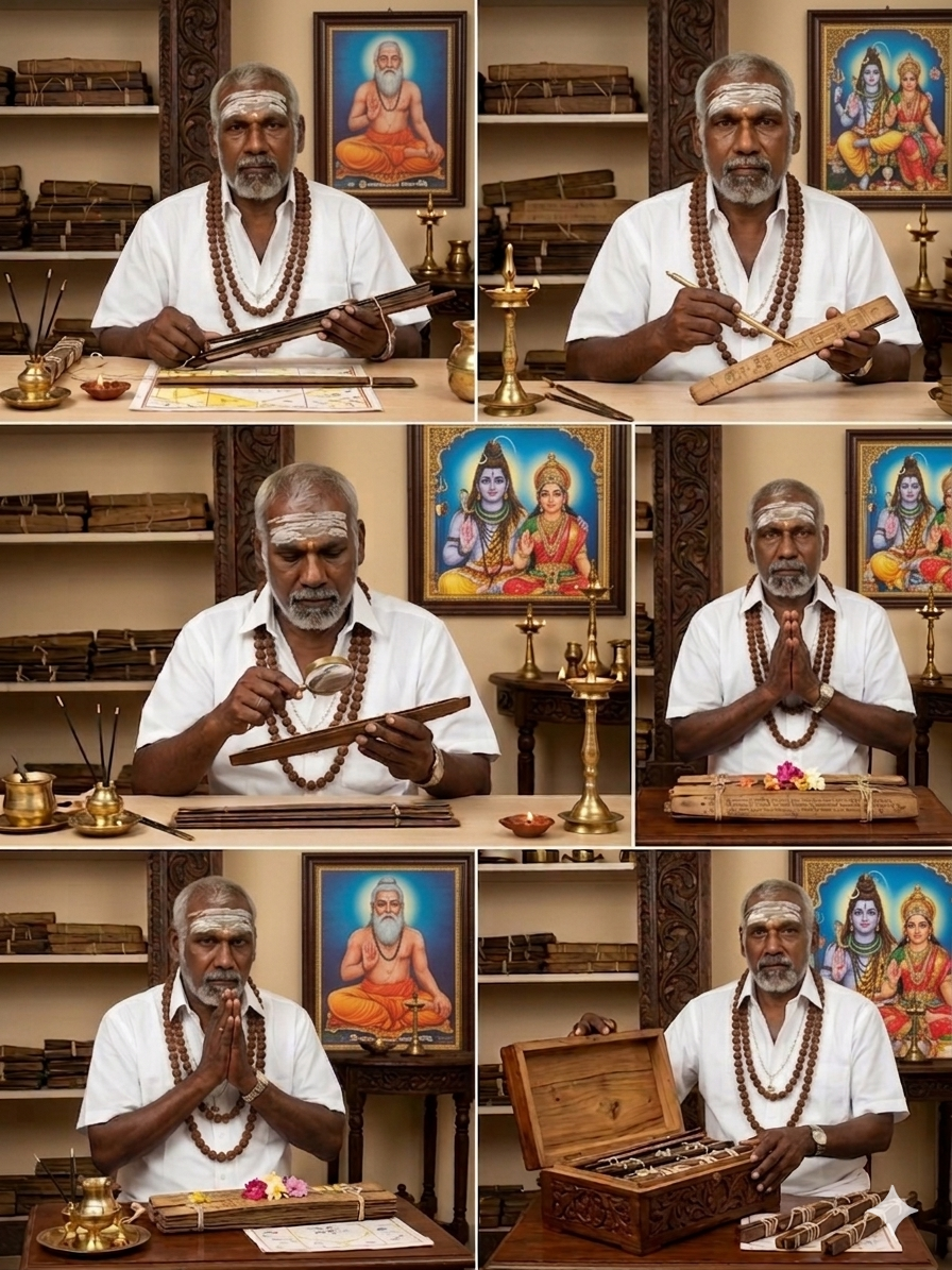 Guruji reading Nadi palm leaf
